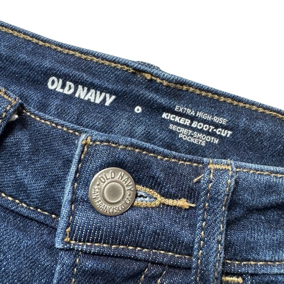 Old Navy Extra High Rise Kicker Boot Cut buttonfly dark wash jeans women’s 0 - Picture 6 of 12